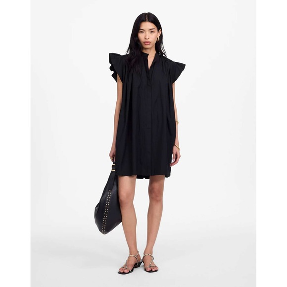 Madewell Dresses & Skirts - Madewell Flutter Sleeve Button-Front Mini Dress in Poplin Black Medium NWT